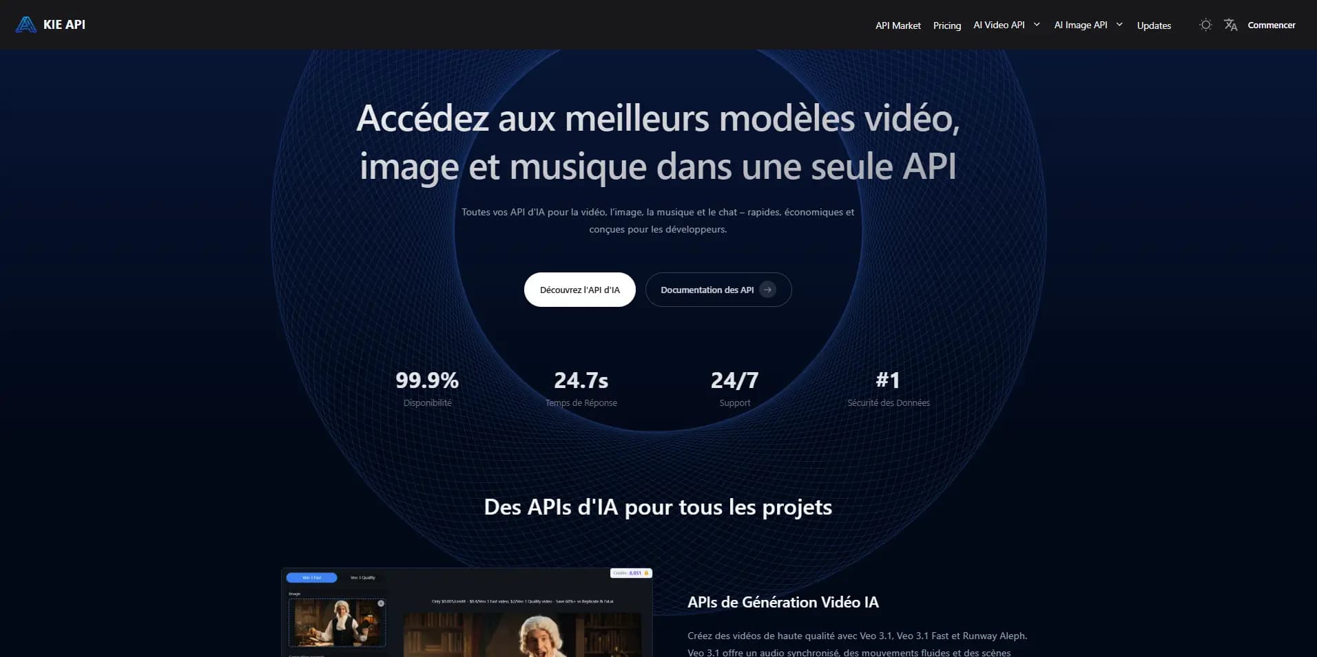KIE.AI API IA — génération vidéo image musique